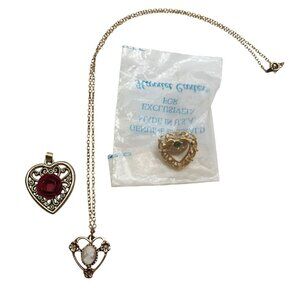 Valentines Day Heart Lot Cameo Pendant Necklace Heart Charm Red Rose Emerald Pin